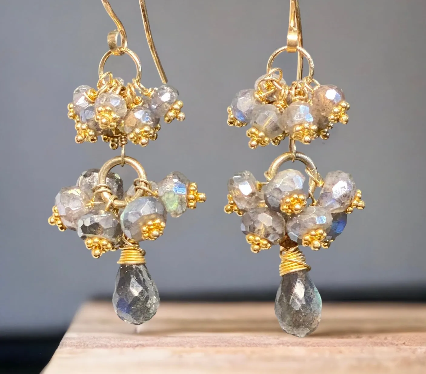 Mystic Labradorite Cluster Earrings Gold Vermeil