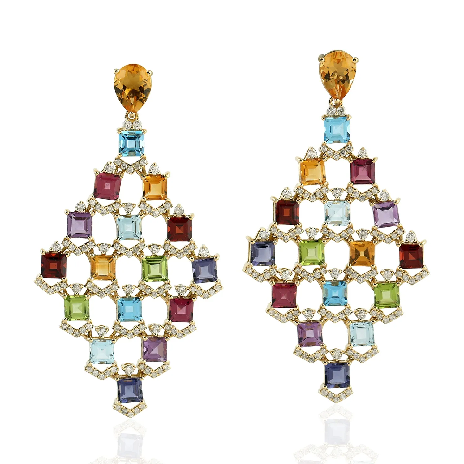 Natural Amethyst Chandelier Earrings In Yellow Gold February Birthstone Jewelry