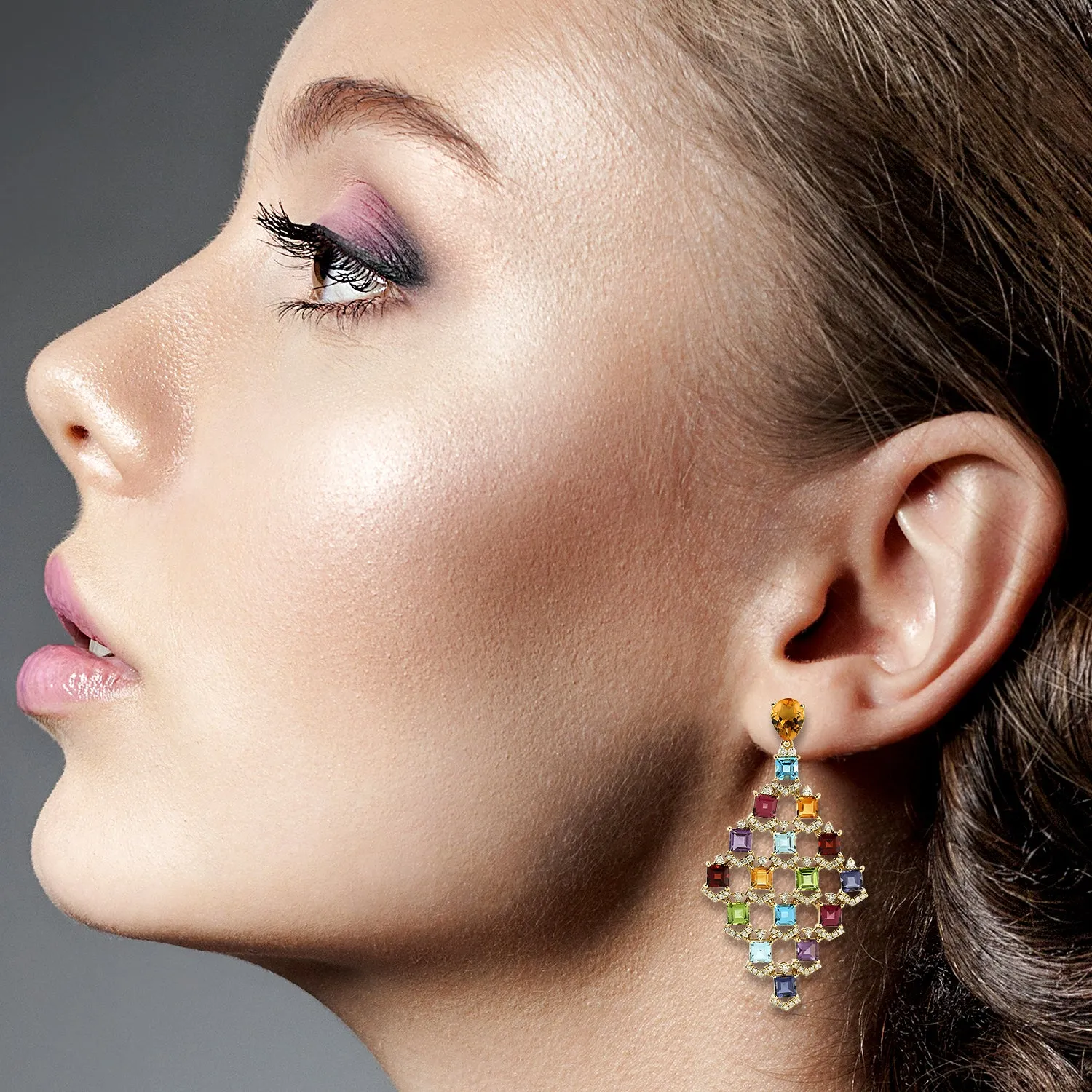 Natural Amethyst Chandelier Earrings In Yellow Gold February Birthstone Jewelry