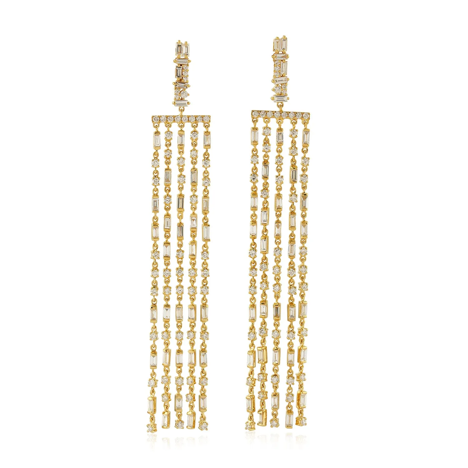 Natural Tapered Round Diamond Tassel Chandelier Wedding Made In 18K Yellow Gold