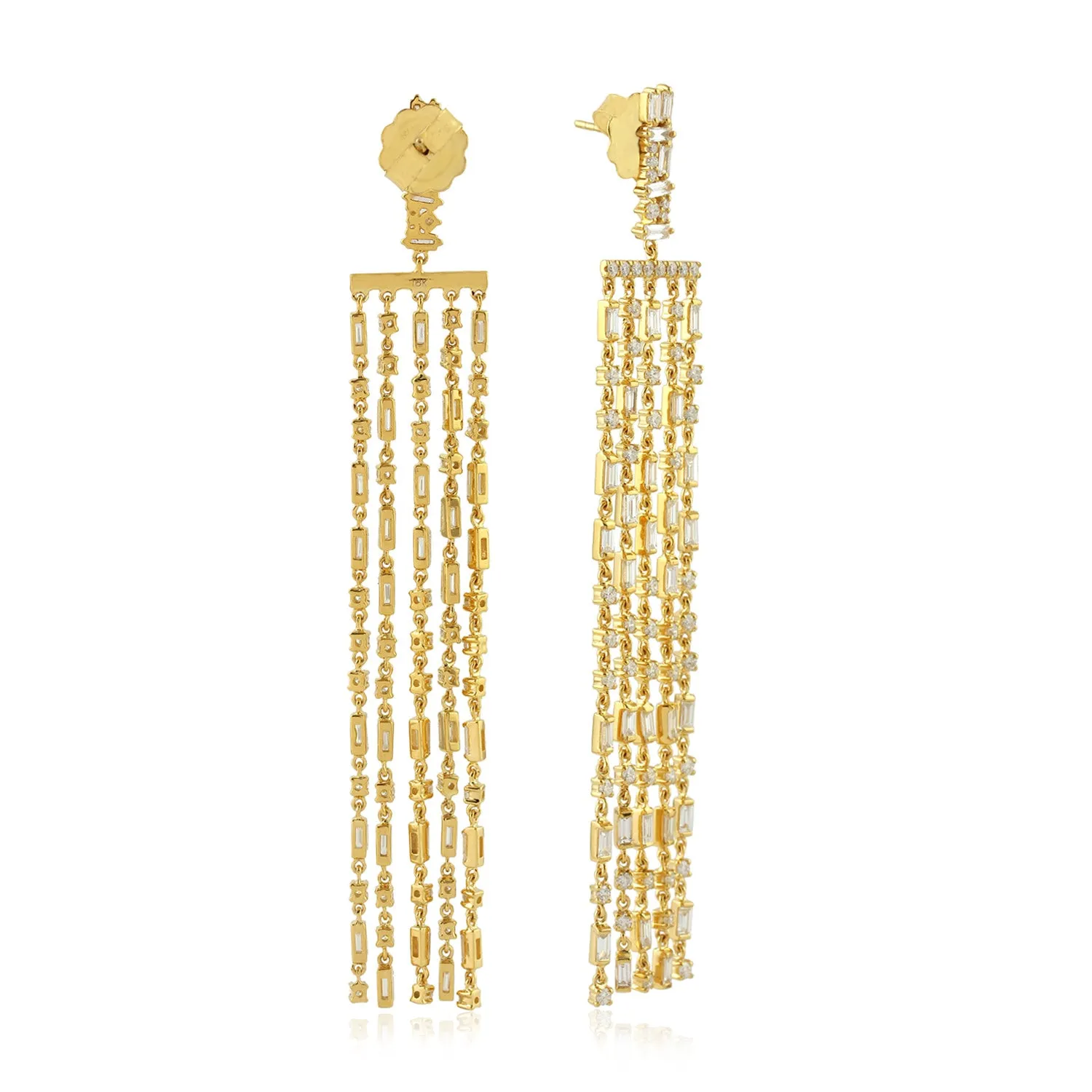Natural Tapered Round Diamond Tassel Chandelier Wedding Made In 18K Yellow Gold