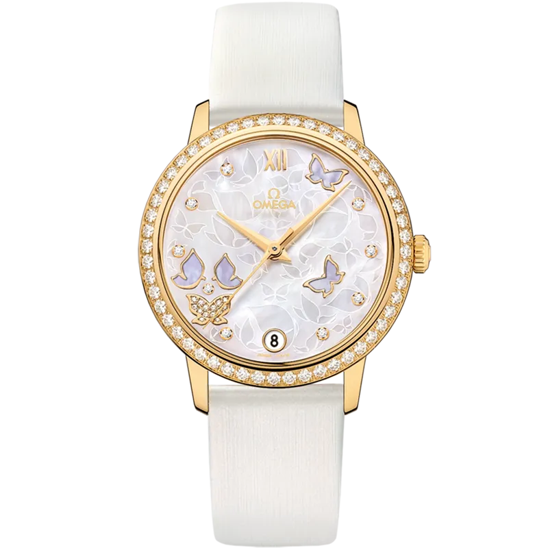 Omega De Ville Prestige 32.7 mm, yellow gold on leather strap