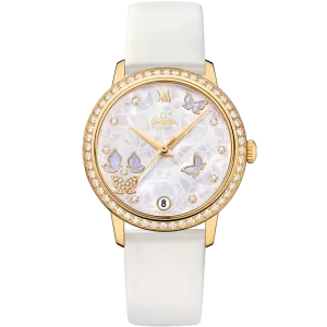 Omega De Ville Prestige 32.7 mm, yellow gold on leather strap