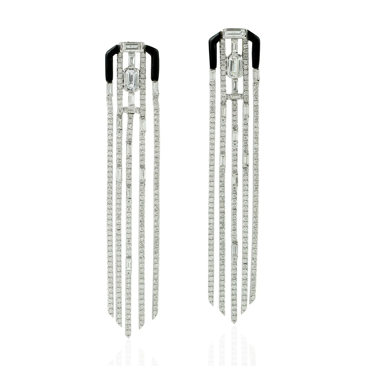 Onyx Gemstone Pave Diamond Chandelier Earrings In 18K White Gold Jewelry