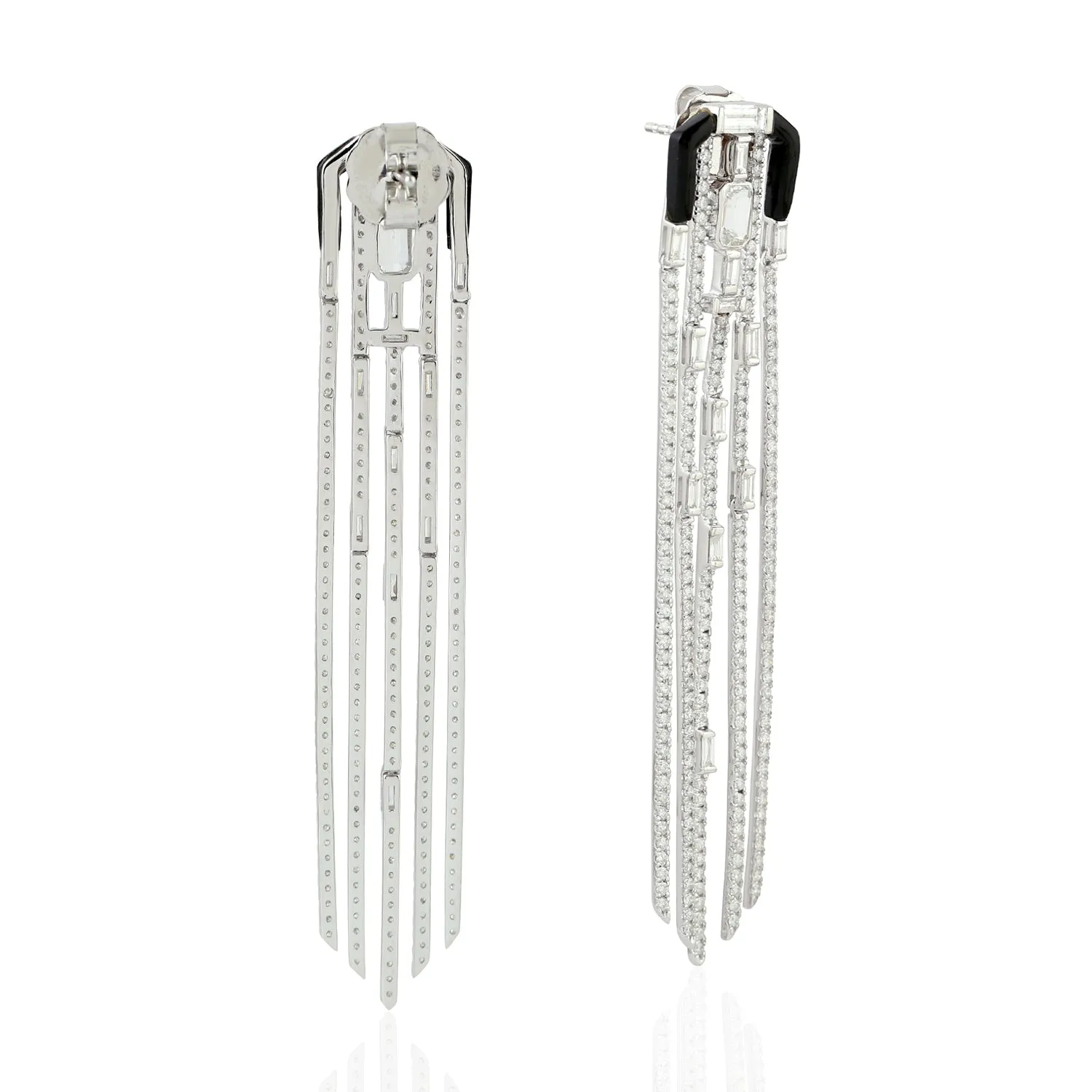 Onyx Gemstone Pave Diamond Chandelier Earrings In 18K White Gold Jewelry