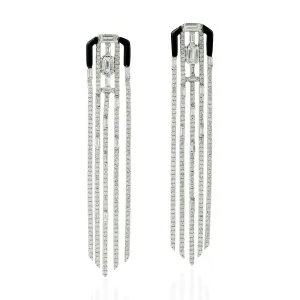 Onyx Gemstone Pave Diamond Chandelier Earrings In 18K White Gold Jewelry