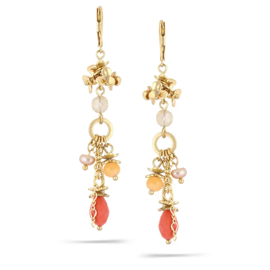 ORANGE BEADS DROP  EARRINGS #232PC3401 (1E14)