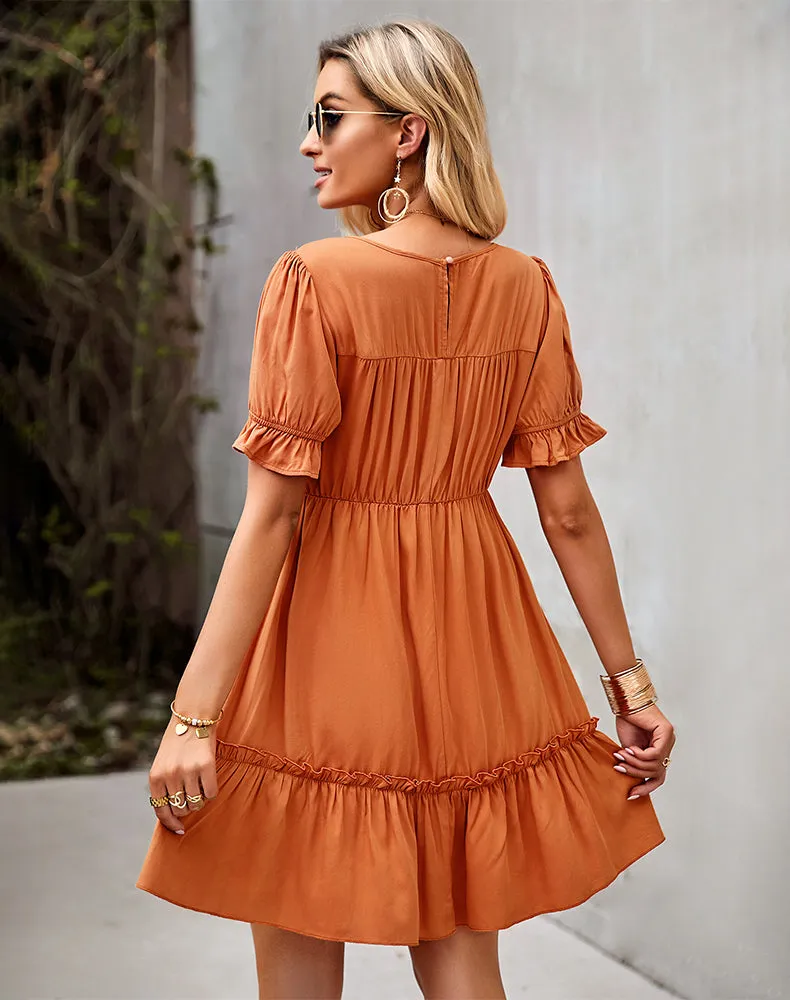 Orange Fit And Flare Mini Dress