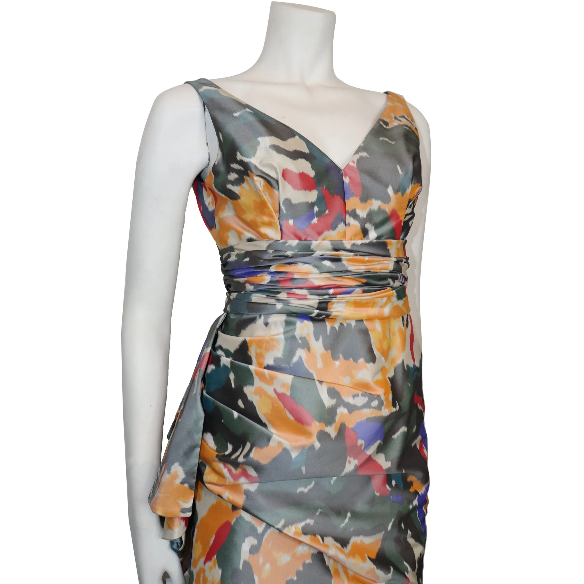 Oscar De La Renta Multicolor Warp Print Gown w/ Gathers