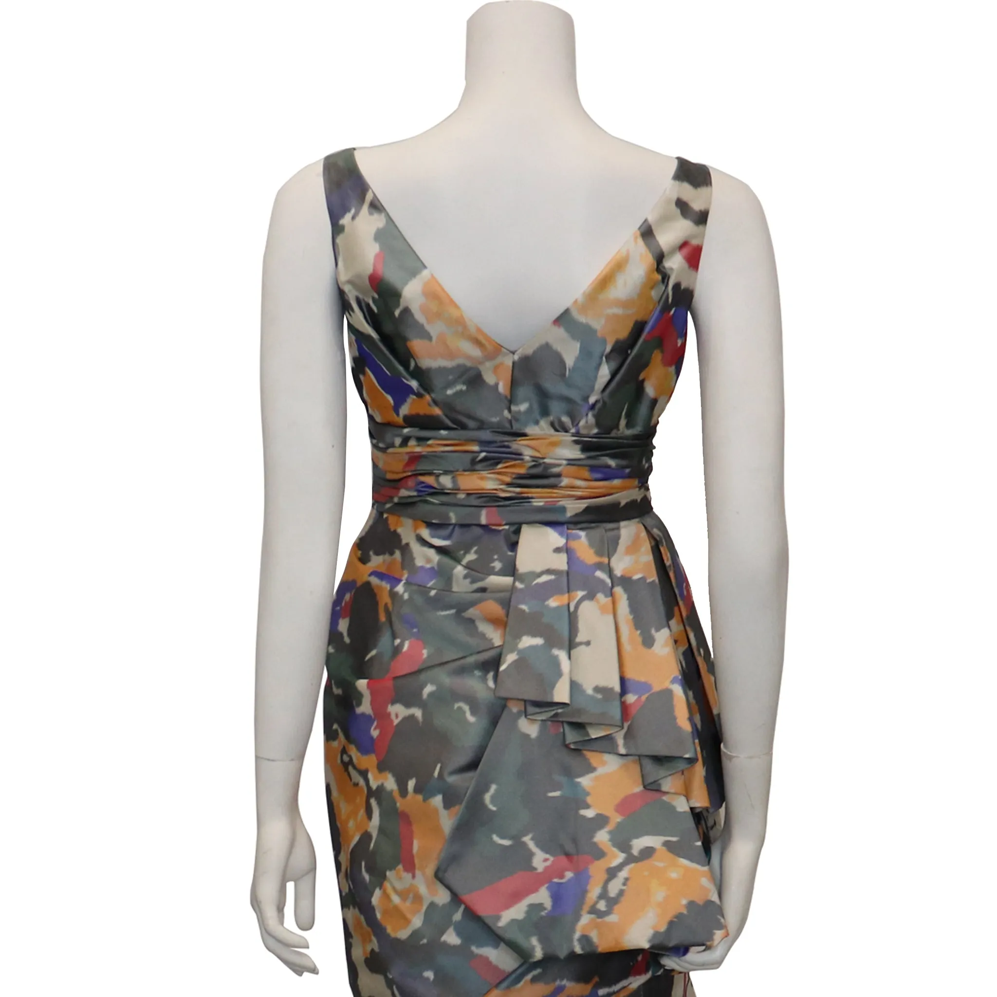 Oscar De La Renta Multicolor Warp Print Gown w/ Gathers