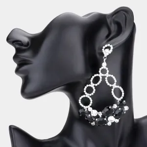 Oval Black and Rhinestone Link Chandelier Earrings  | Black Earrings |  537282