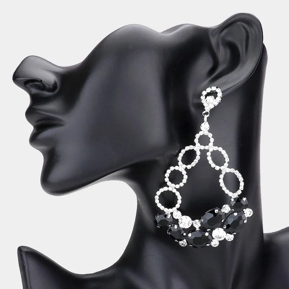 Oval Black and Rhinestone Link Chandelier Earrings  | Black Earrings |  537282
