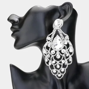 Oversize Clear Teardrop Stone Chandelier Statement Earrings | Pageant Earrings | 618867