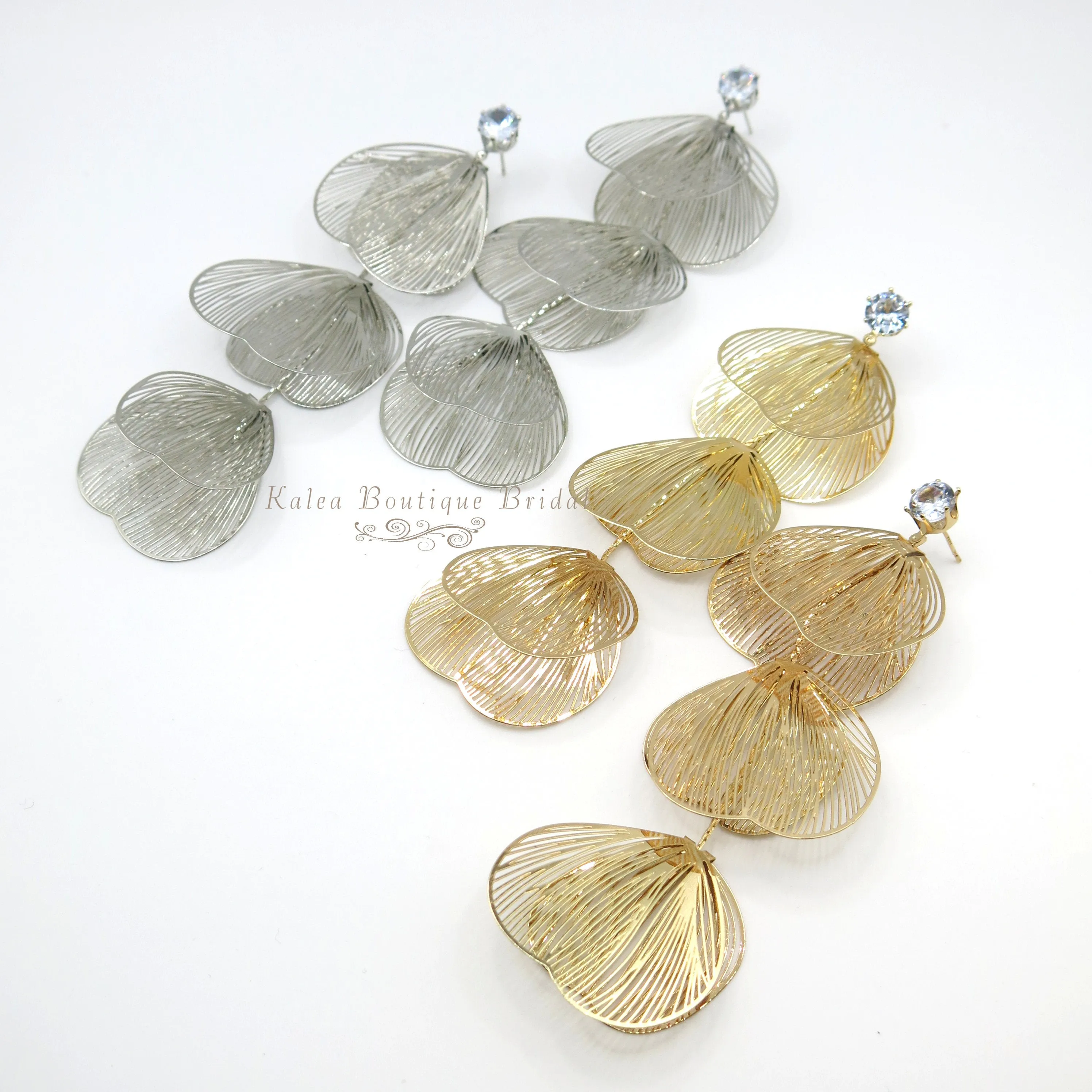 Oversize Dangle Leaf Earrings, Wedding Laser Cut Long Bridal Earrings, Flower Hair Comb or Floral Y Shape Chain Necklace