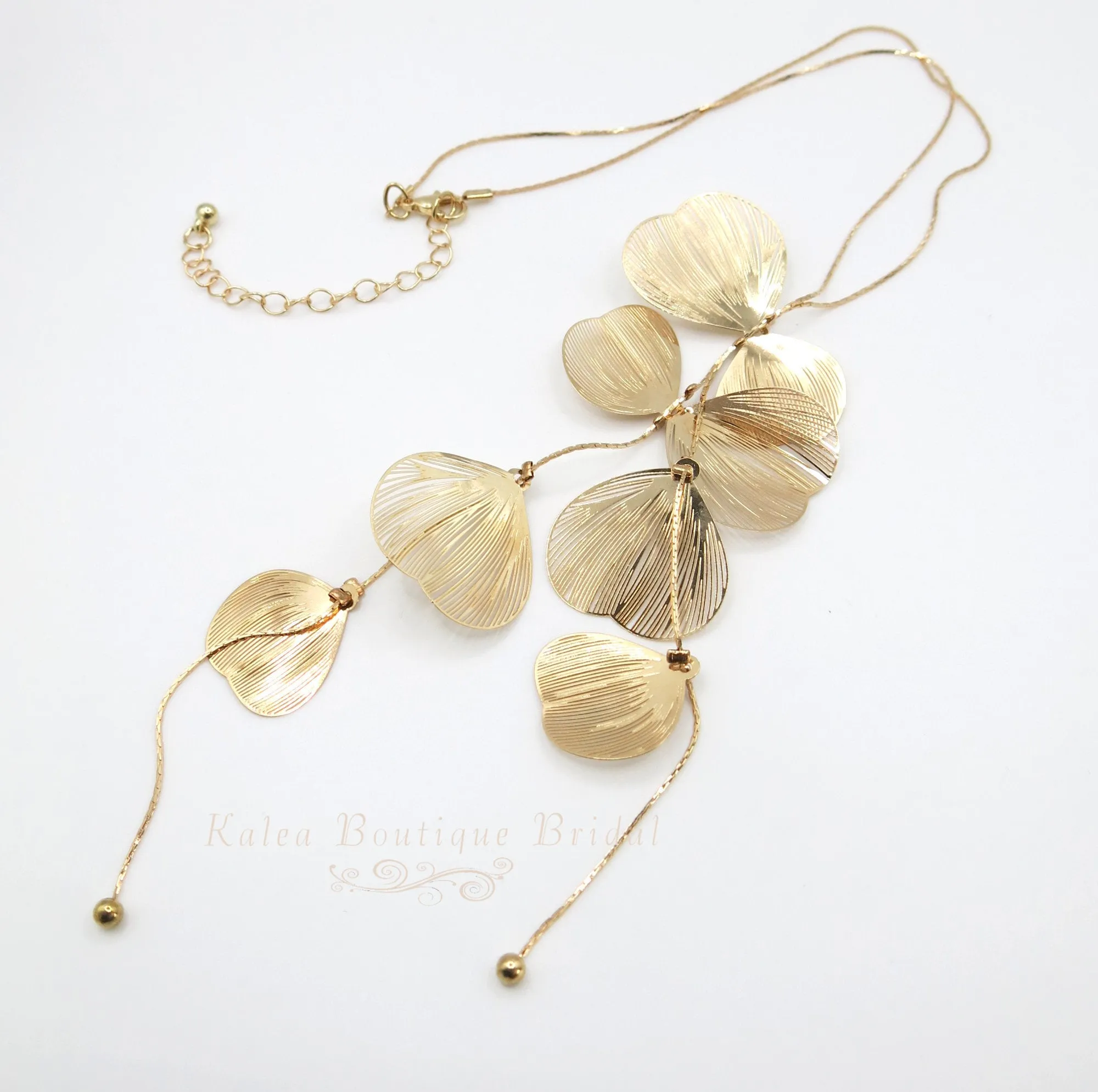 Oversize Dangle Leaf Earrings, Wedding Laser Cut Long Bridal Earrings, Flower Hair Comb or Floral Y Shape Chain Necklace