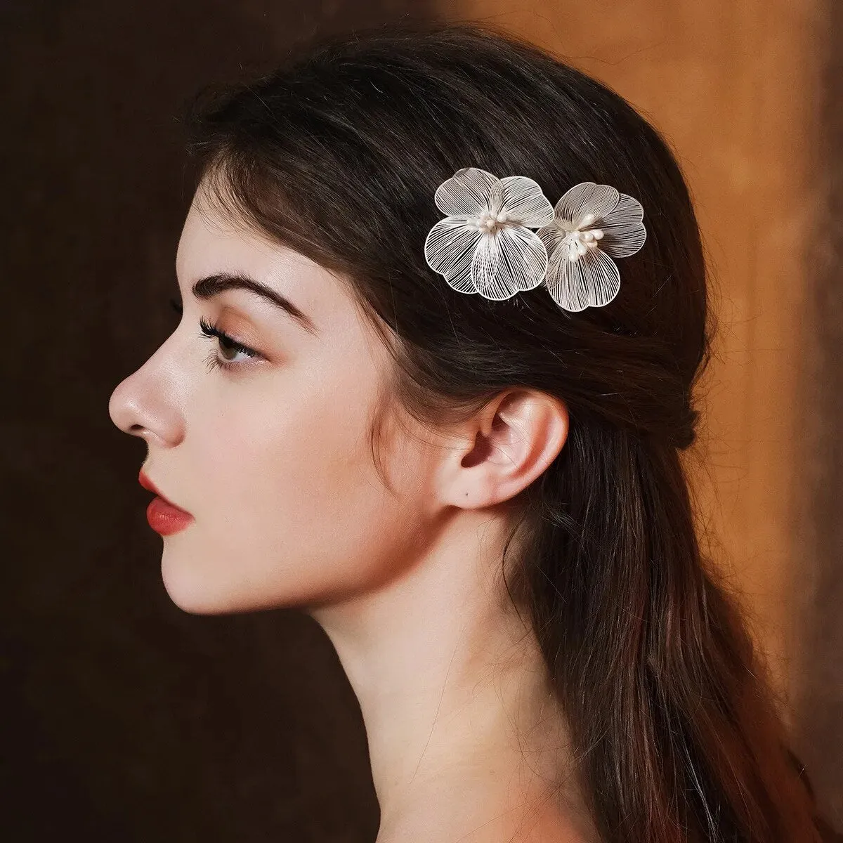 Oversize Dangle Leaf Earrings, Wedding Laser Cut Long Bridal Earrings, Flower Hair Comb or Floral Y Shape Chain Necklace