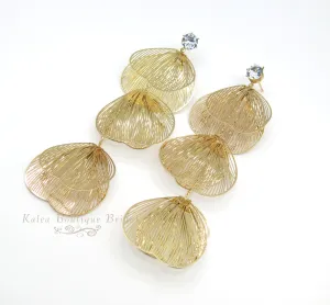 Oversize Dangle Leaf Earrings, Wedding Laser Cut Long Bridal Earrings, Flower Hair Comb or Floral Y Shape Chain Necklace