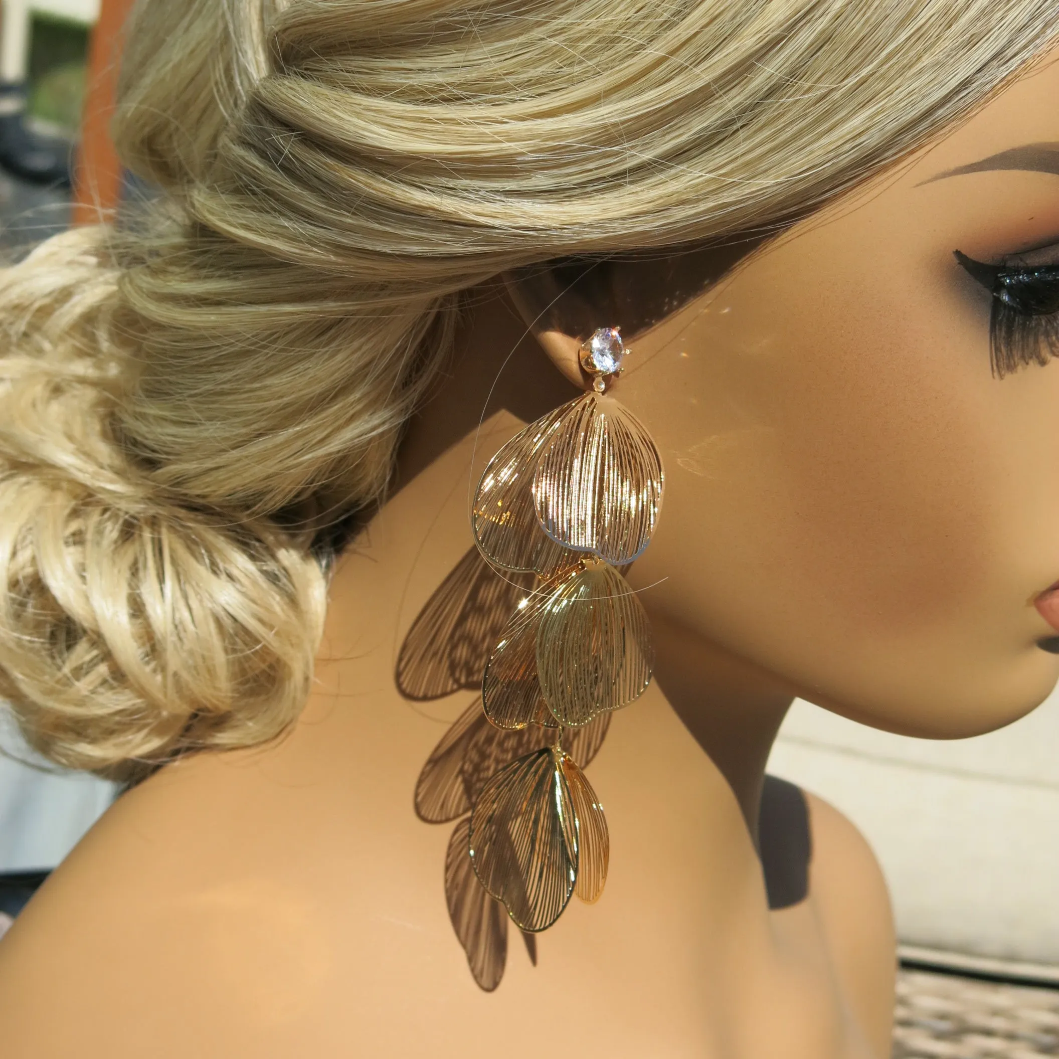 Oversize Dangle Leaf Earrings, Wedding Laser Cut Long Bridal Earrings, Flower Hair Comb or Floral Y Shape Chain Necklace