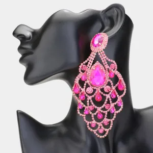 Oversize Fuchsia Teardrop Stone Chandelier Statement Earrings | Pageant Earrings | 618872