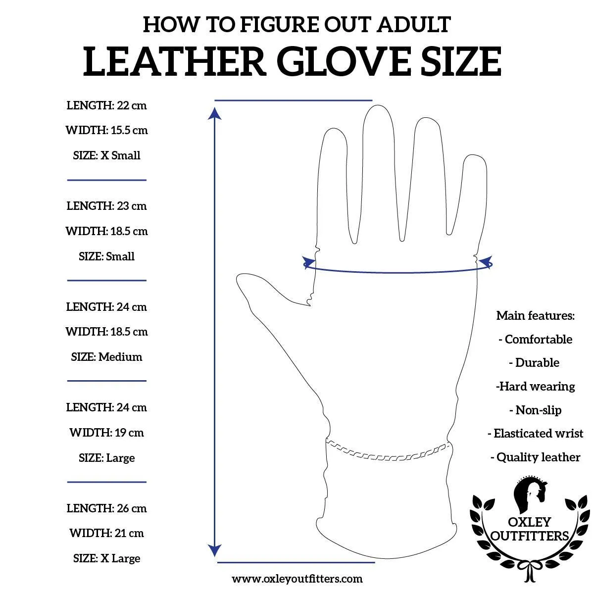 Oxley Outfitters Navy Leather Gloves