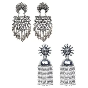 Pack of 2 Silver Dangle and Pearl Chandelier Earrings