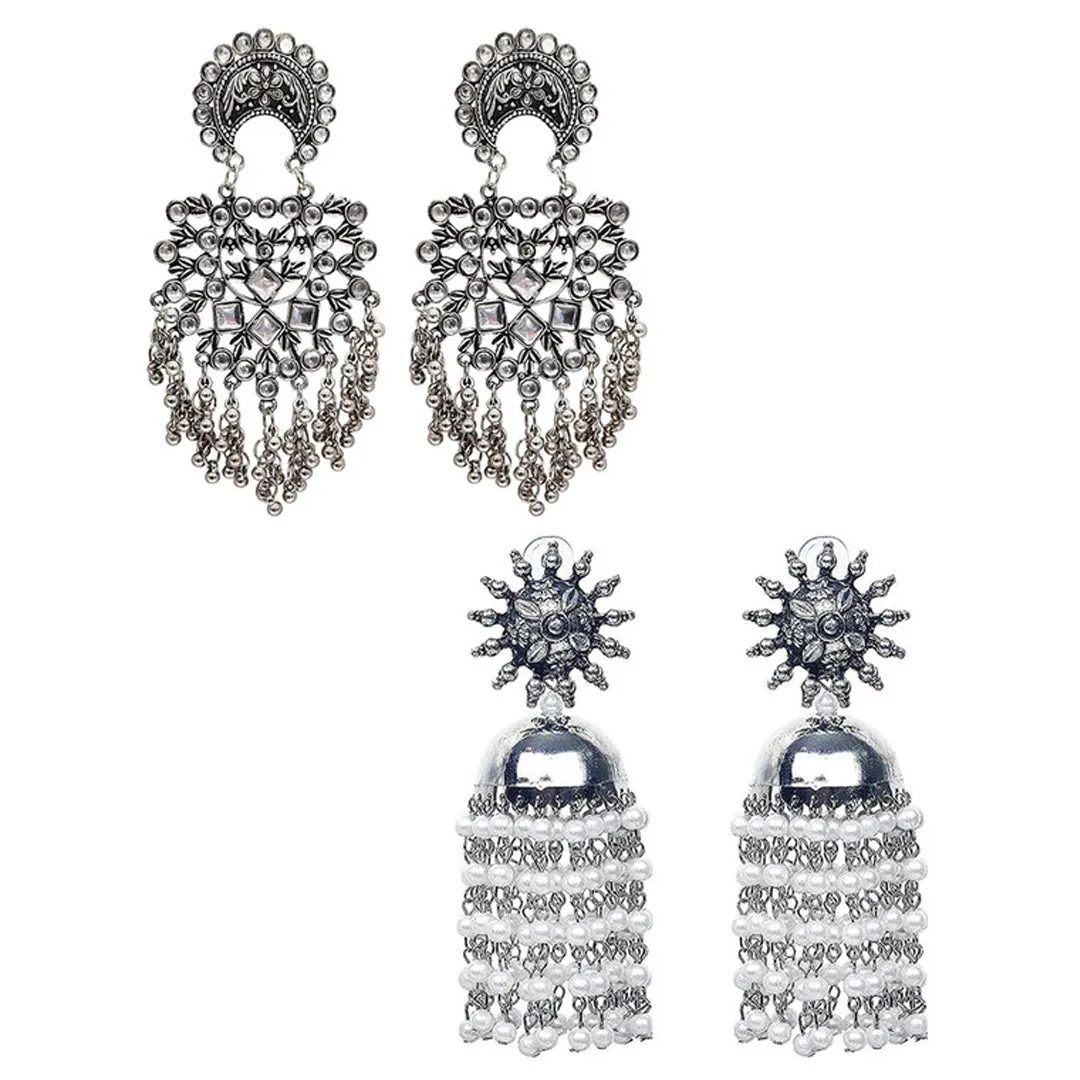 Pack of 2 Silver Dangle and Pearl Chandelier Earrings