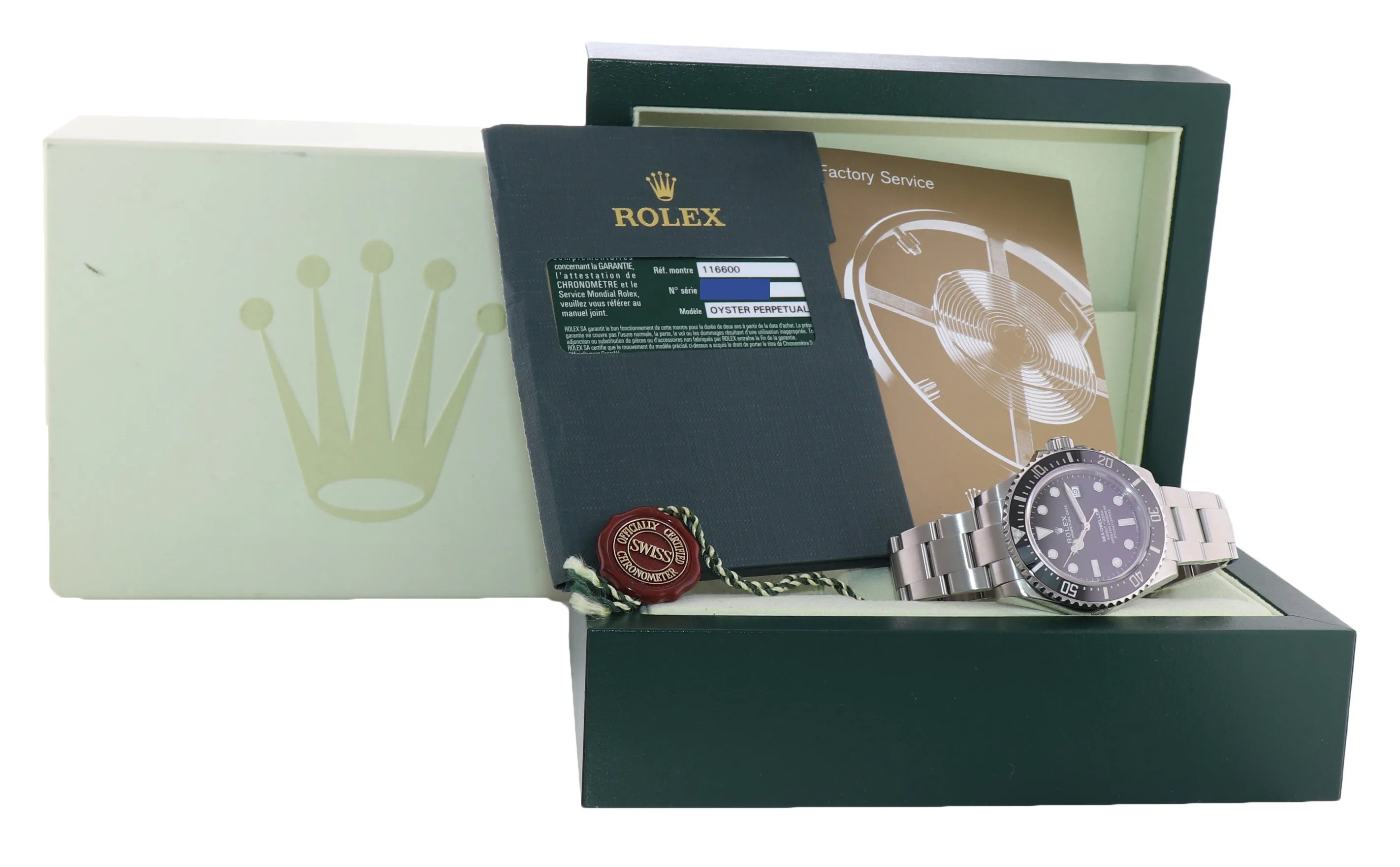 PAPERS Unpolished Rolex Sea-Dweller Black Ceramic 116600 Steel Dive Watch Box
