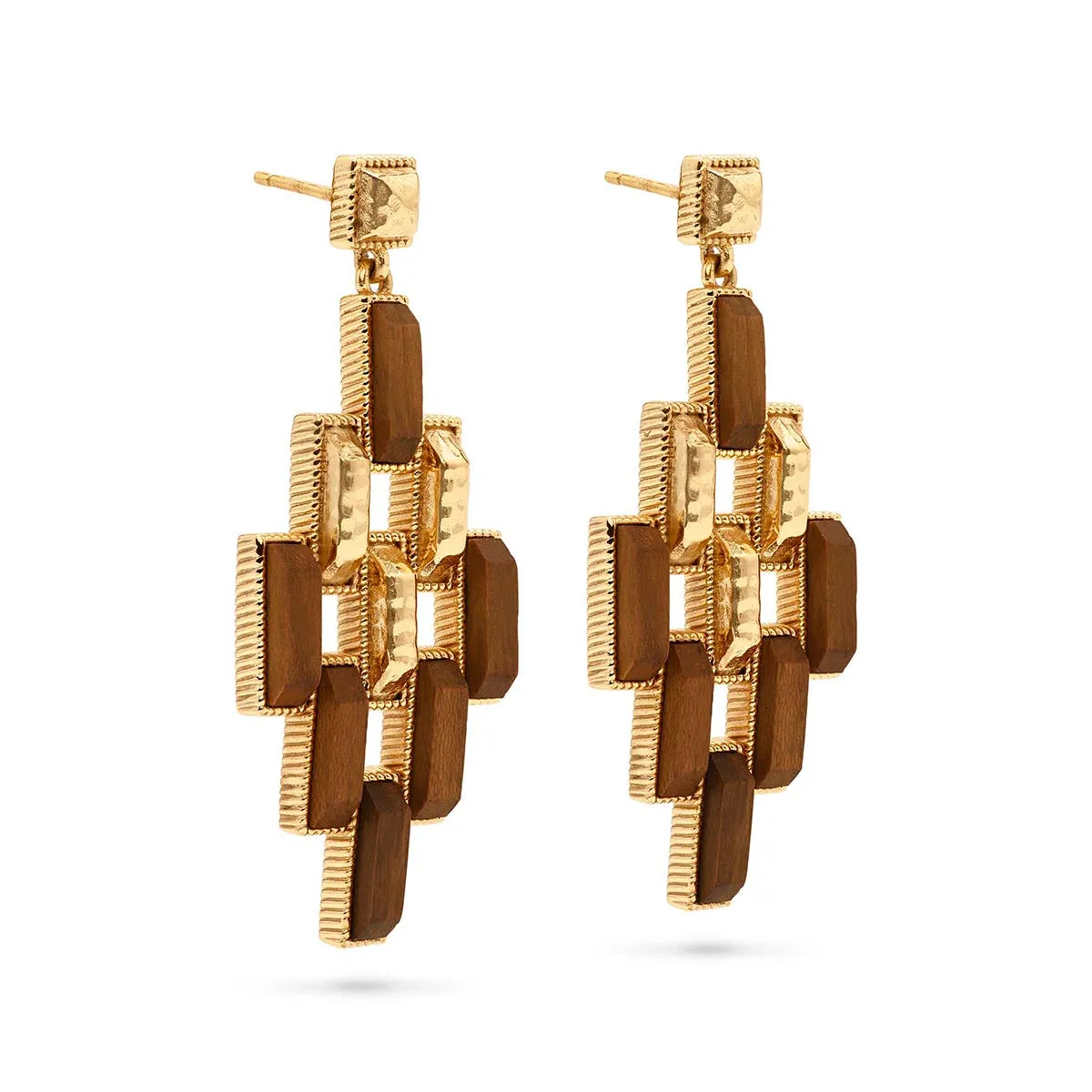 Pathway Post Drop Earrings - Gold/Teak