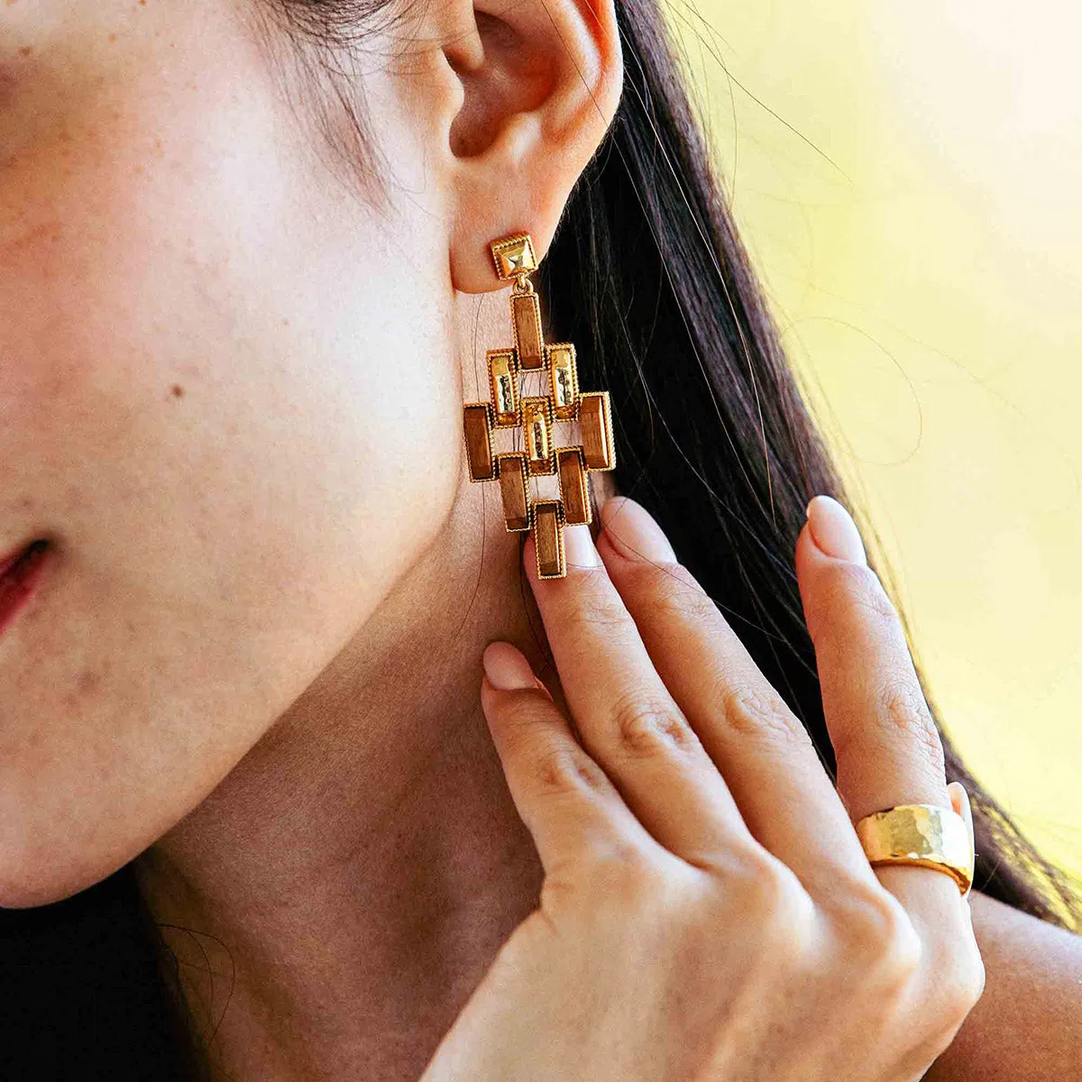 Pathway Post Drop Earrings - Gold/Teak