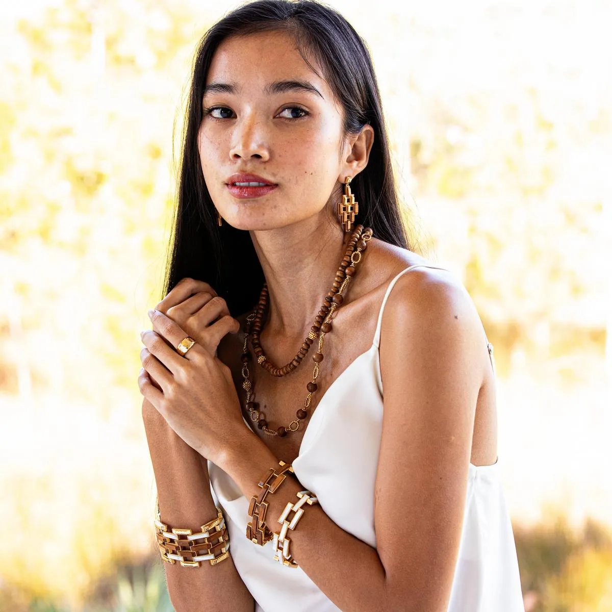 Pathway Post Drop Earrings - Gold/Teak