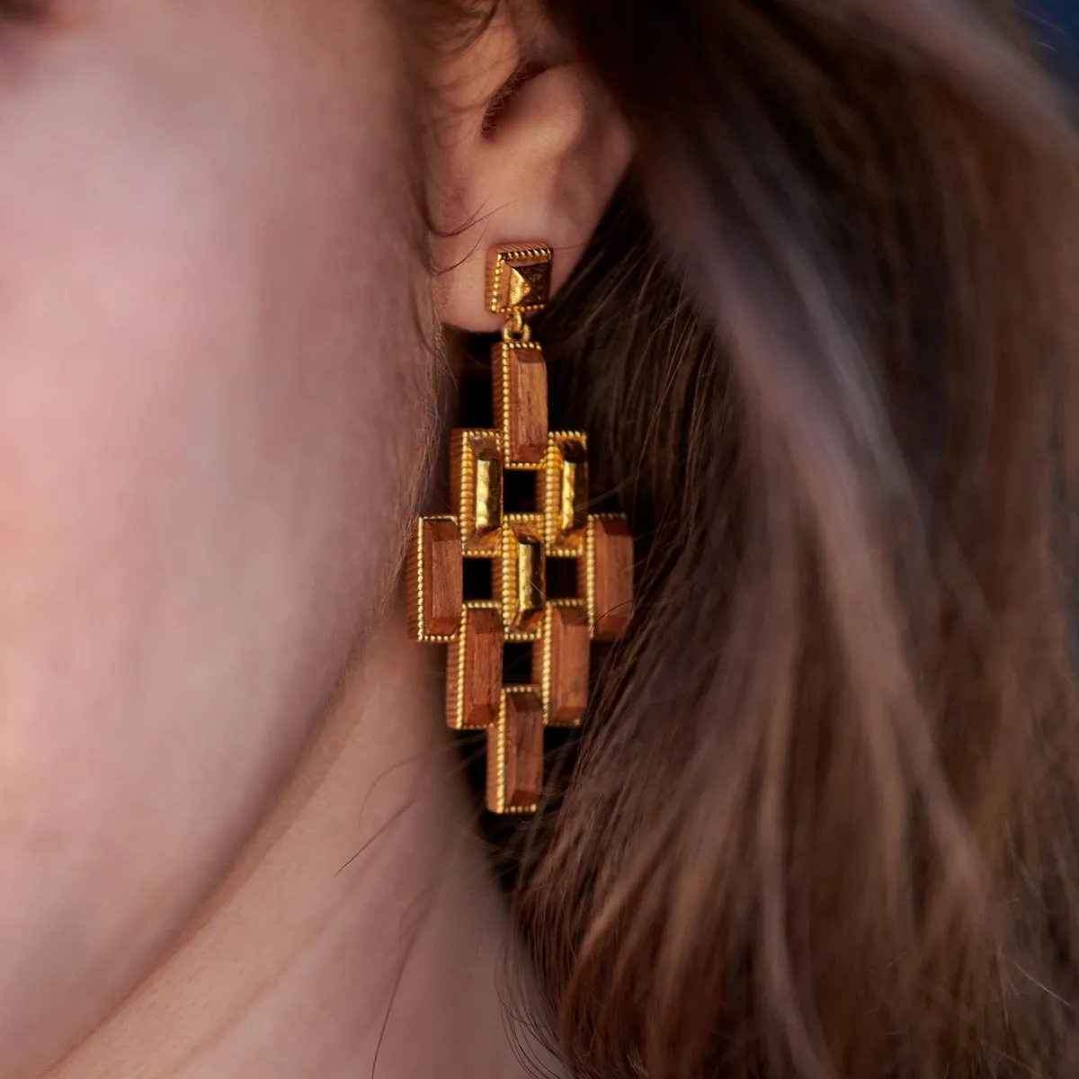 Pathway Post Drop Earrings - Gold/Teak
