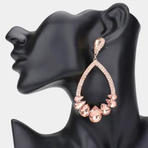 Peach Crystal Teardrop Stone Chandelier Pageant Earrings | Prom Earrings | 548565