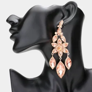 Peach Flower Triple Marquise Stone Chandelier Evening Earrings   | Statement Earrings | 608507
