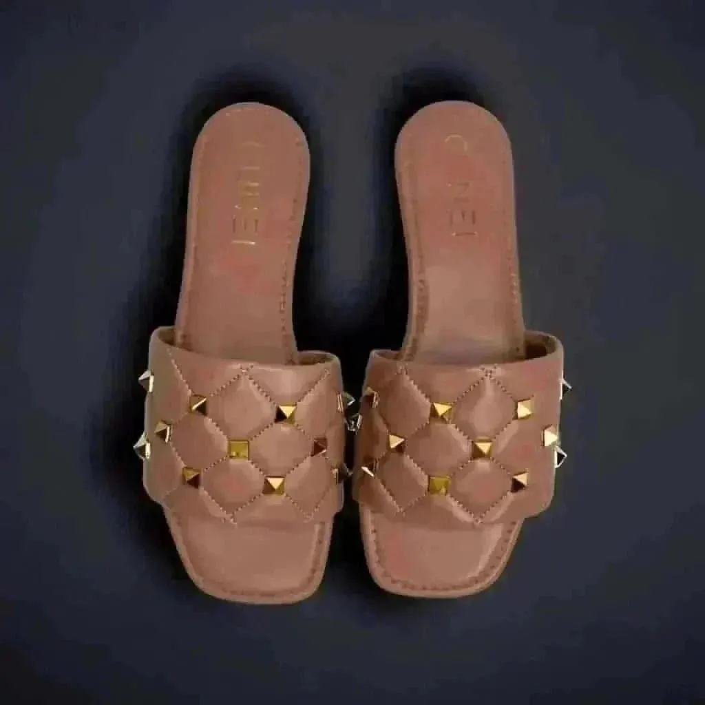 Peach Studded Flats