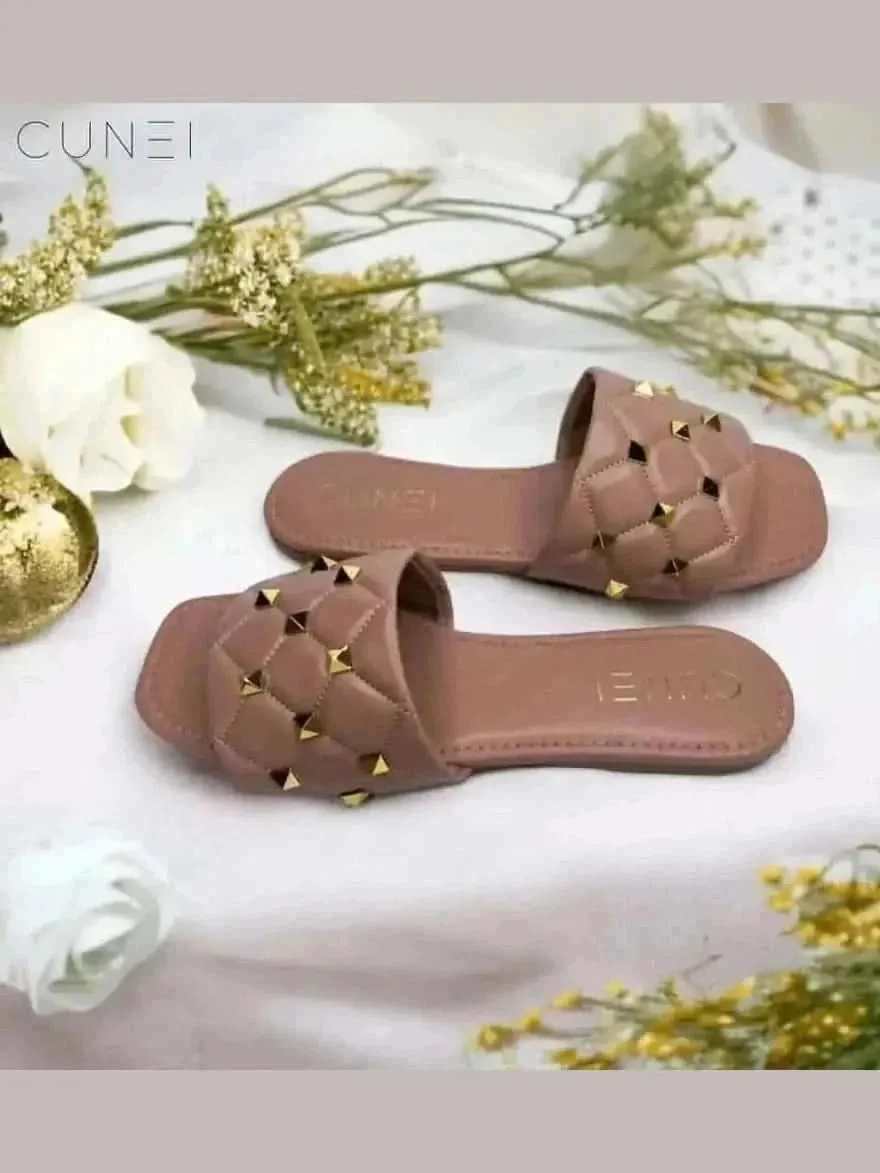 Peach Studded Flats