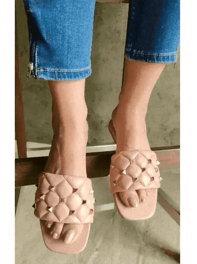 Peach Studded Flats