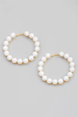 Pearl Bead Latch Hoops