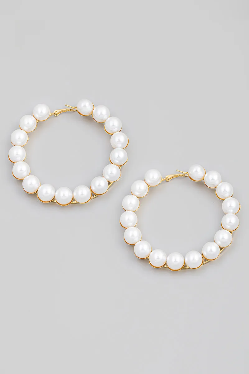 Pearl Bead Latch Hoops