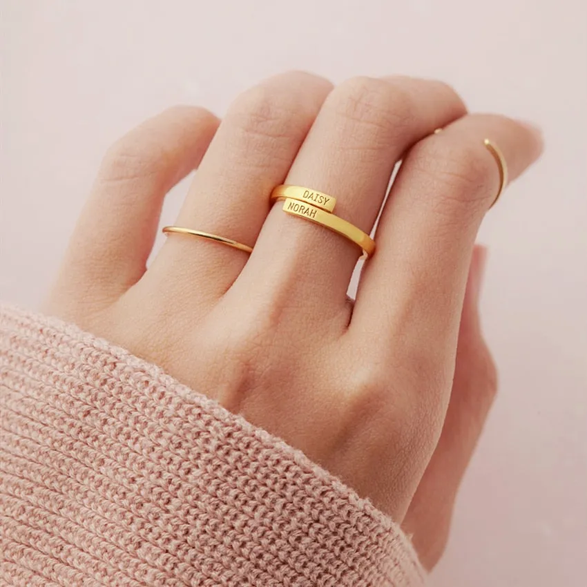 Personalized Engraved Double Name Ring