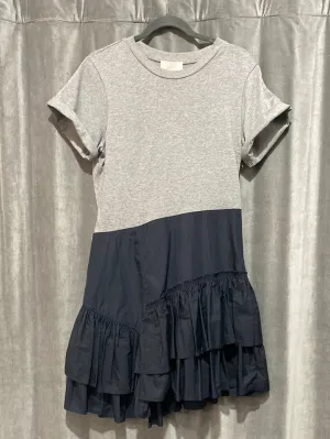 Phillip Lim Grey Cotton 'FLAMENCO' T Shirt Dress with Navy Ruffle Flare Bottom