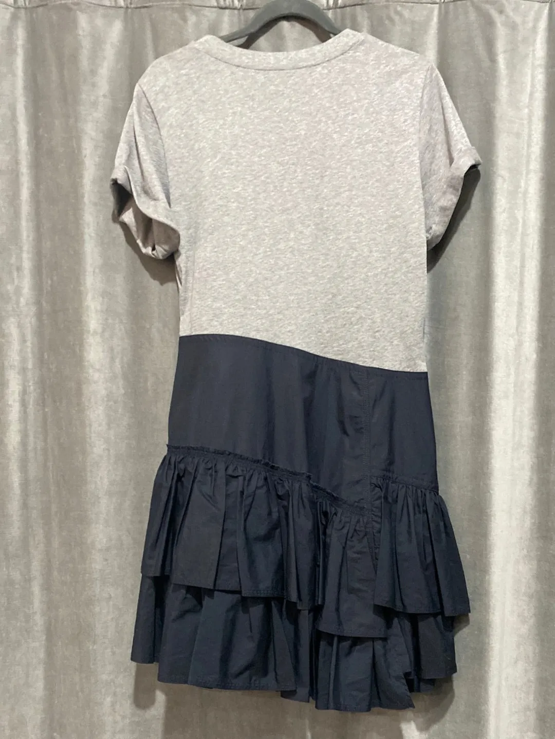 Phillip Lim Grey Cotton 'FLAMENCO' T Shirt Dress with Navy Ruffle Flare Bottom