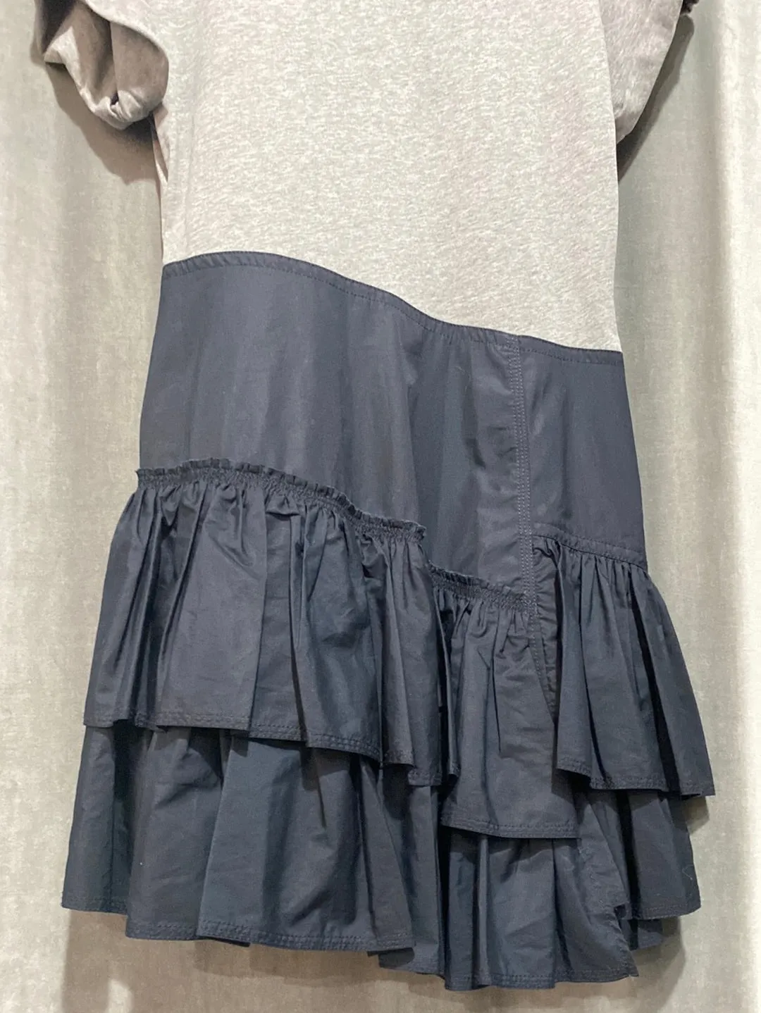 Phillip Lim Grey Cotton 'FLAMENCO' T Shirt Dress with Navy Ruffle Flare Bottom