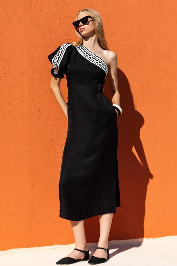 Pia One Shoulder Midi Dress