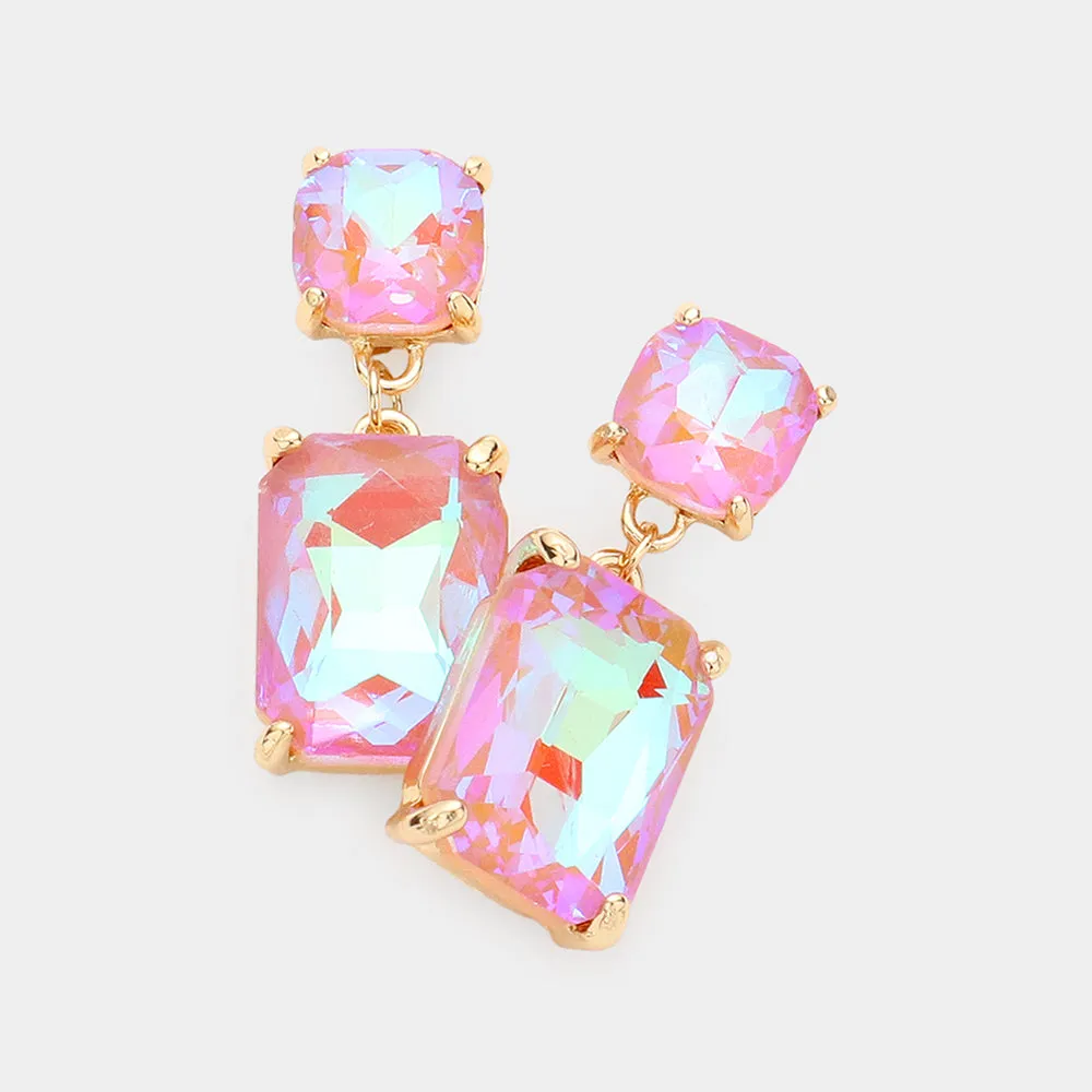 Pink AB Square Stone Dangle Pageant Earring  | Interview Earrings | 585683
