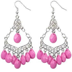 Pink Beaded Chandelier Dangle Earrings