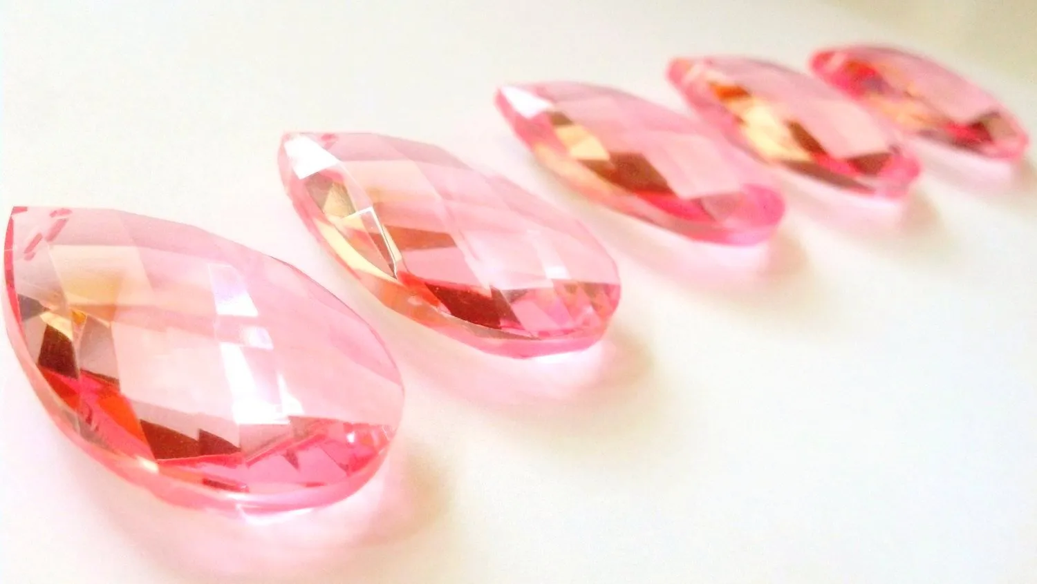 Pink Diamond Cut Teardrop Chandelier Crystals, 38mm Pendant Crystal Pack of 5