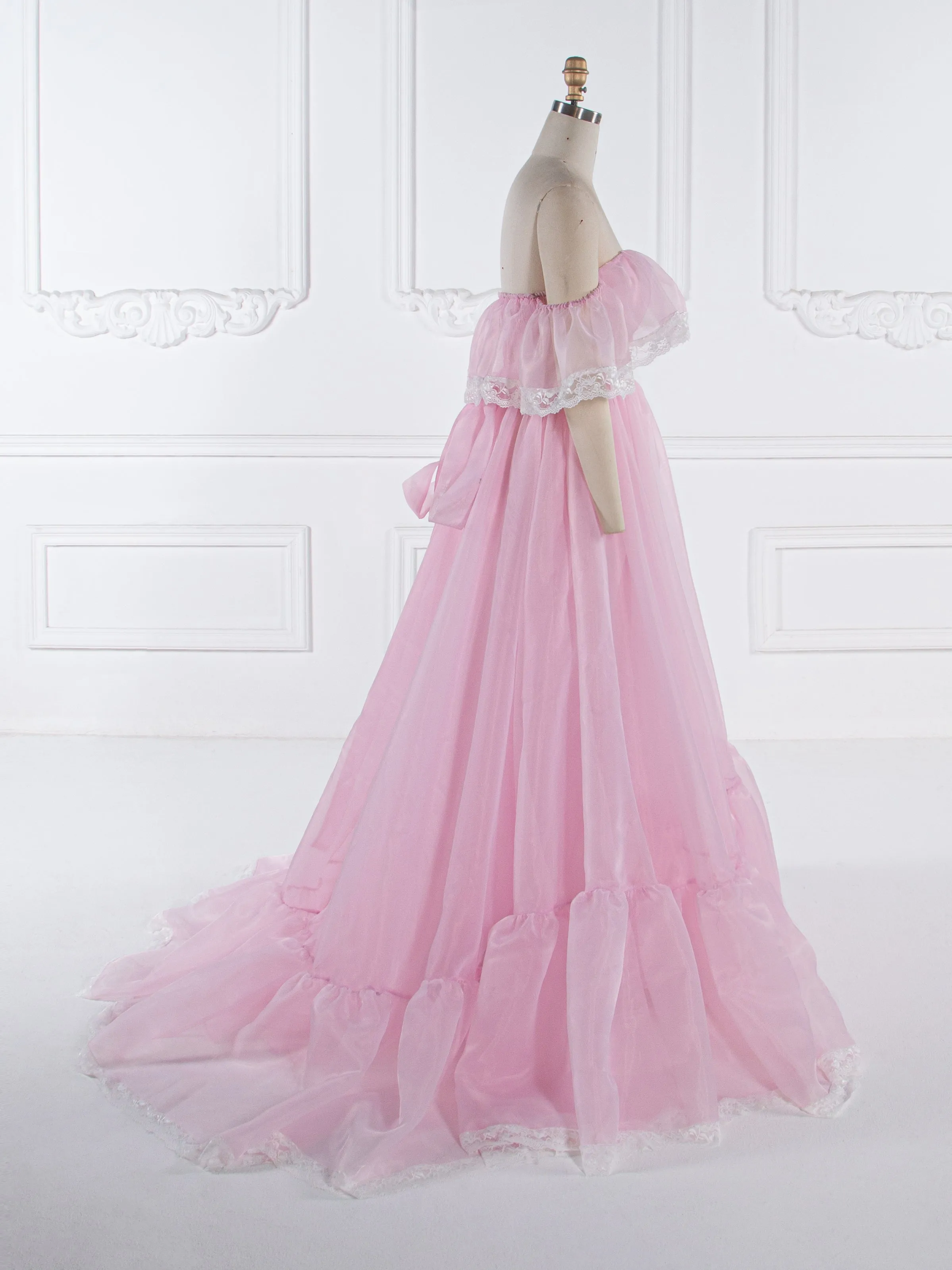 Pink Prom Party Organza Dress with Lace Details Elegant Wedding Guest Dresses YW243165