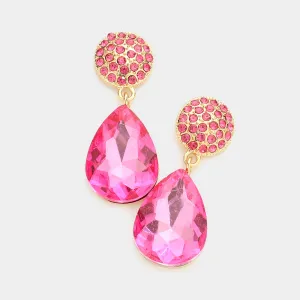 Pink Teardrop and Rhinestone Dangle Pageant Earrings | Dangle Prom Earrings | 577747