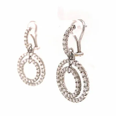 Platinum Diamond Double Circle Dangle Earrings