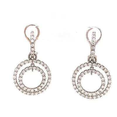 Platinum Diamond Double Circle Dangle Earrings